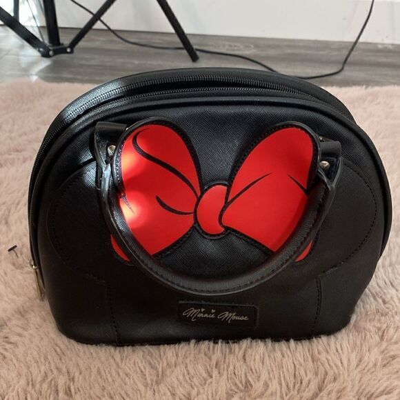 Disney Lounge-fly Minnie Mouse Satchel Handbag Black Red Bow Rare - Picture 1 of 12